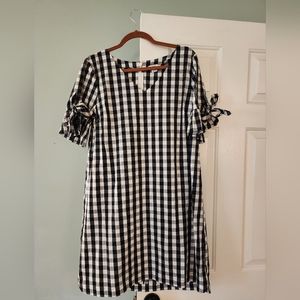 NWT J.Crew Black White Checkered Gingham Midi Short Sleeve Dress - Large